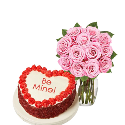 Be Mine - Heart Shape Cake with Pink Roses