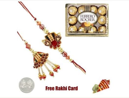 Bhaiya Bhabhi Rakhi  Pair with 12 Piece Ferrero Rocher Chocolates