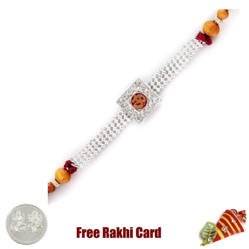   Jewelled Golden Om Rakhi with Free Silver Coin