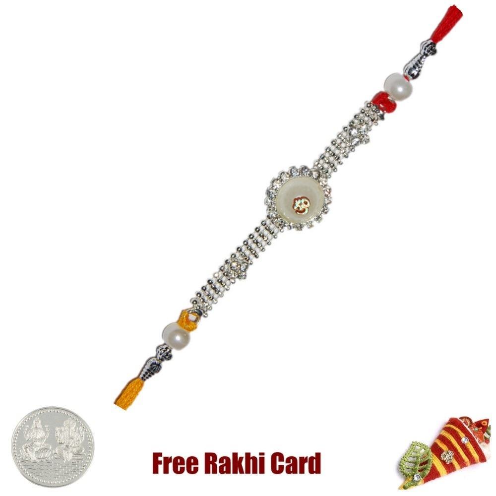  Jewelled  Silver  Om Rakhi Rakhi with Free Silver Coin