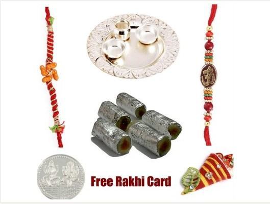  2 Rakhi Silver Thali with  Assorted Rolls