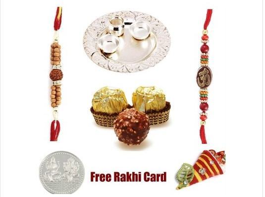  2 Rakhi Silver Thali with  Ferrero Rocher Chocolates  