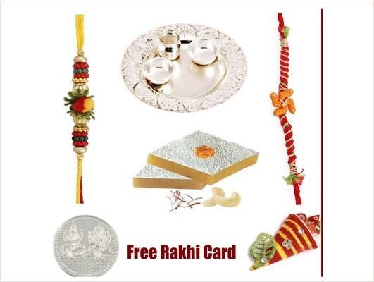  2 Rakhi & Silver Thali with  Kaju Katli