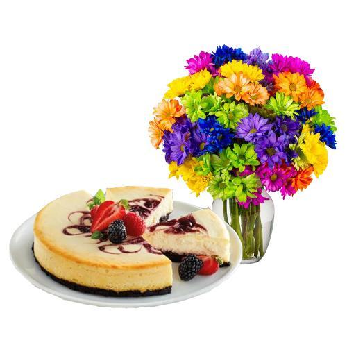 Colourful Bouquet with Berry Chocolate Cheesecake 