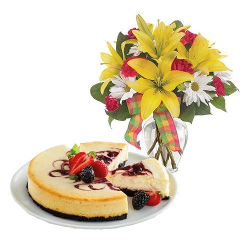Mix Flowers with Berry Chocolate Cheesecake