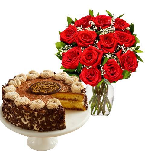 12 Red Roses with Cake