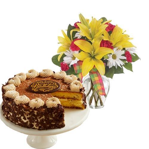 Mix Flowers with Tiramisu Cake	 