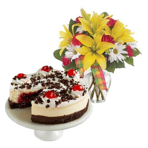 Mix Flowers with Black Forest Cheesecake 