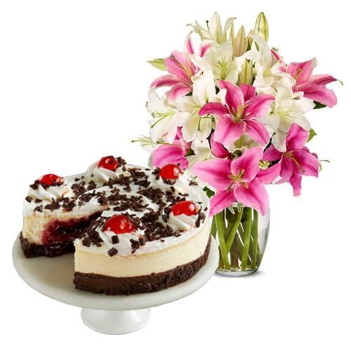 Lily Bouquet with Black Forest Cheesecake