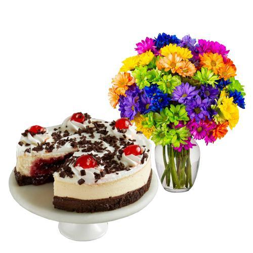 Colourful Bouquet with Black Forest Cheesecake