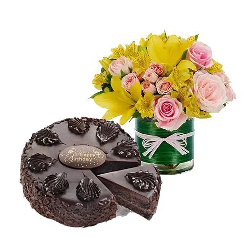 Garden Bouquet with Chocolate Mousse Cake	