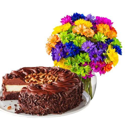 Colourful Bouquet with Dark Chocolate Cake