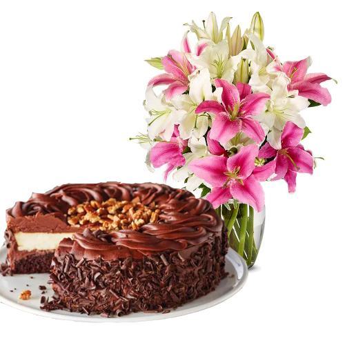 Lily Bouquet with Dark Chocolate Cake