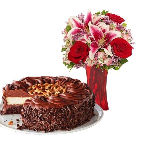 Dark Chocolate Cake with Mix Bouquet 