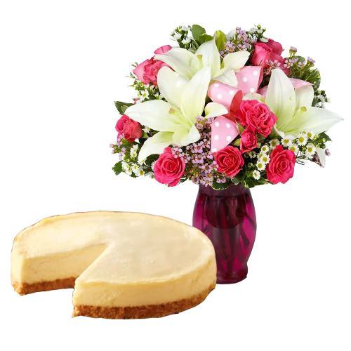 Mix Flowers Bouquet with Cheesecake