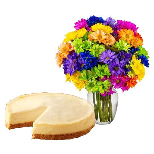 Colourful Bouquet with Cheesecake