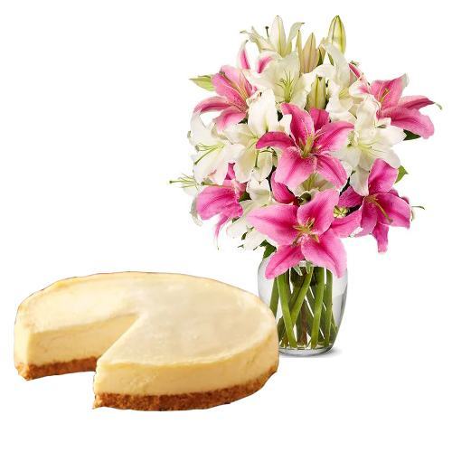 Lily Bouquet with Cheesecake