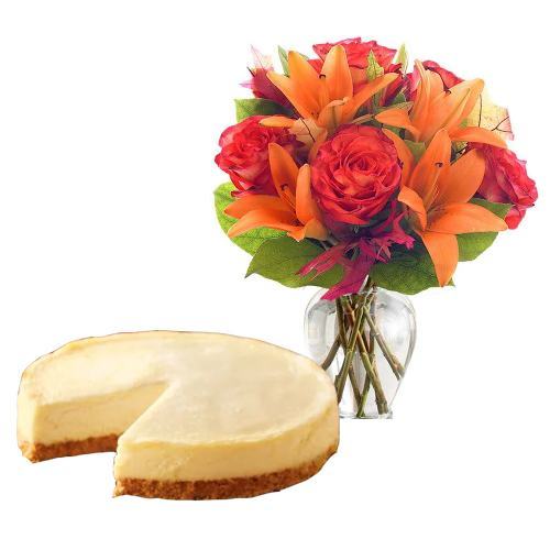 New York Cheesecake wth Mix Flowers Bouquet  