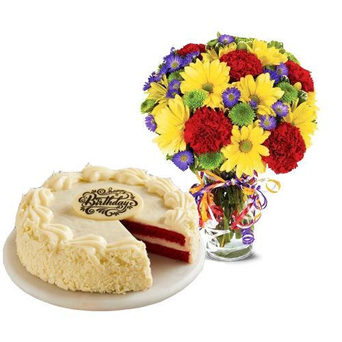 Best Wishes Bouquet with Red Velvet Cake