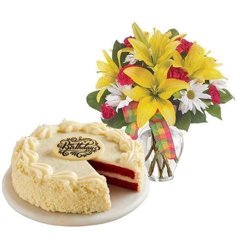 Mix Flowers with Red Velvet Cake