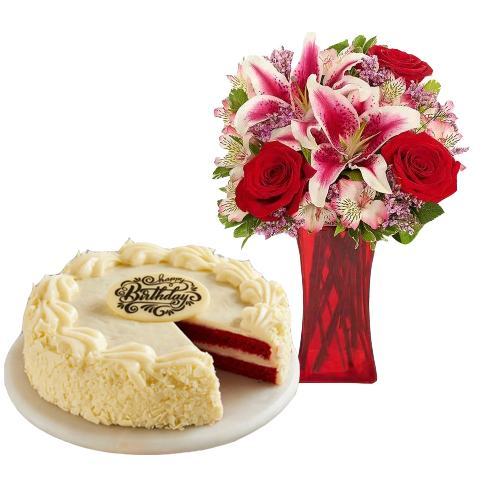 Red Velvet Cake with Mix Bouquet