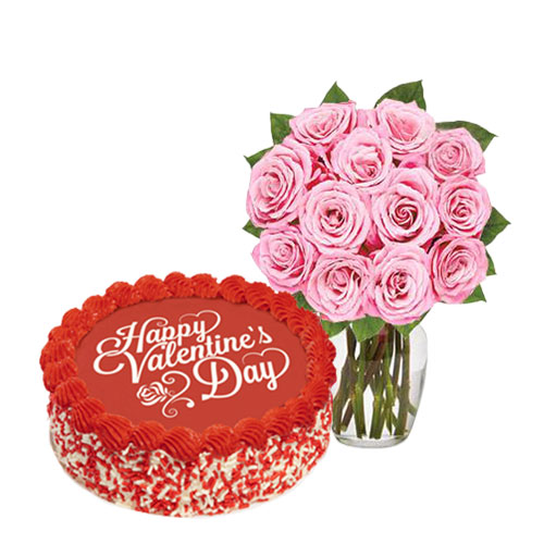 Red Valentine's Cake with Pink Roses